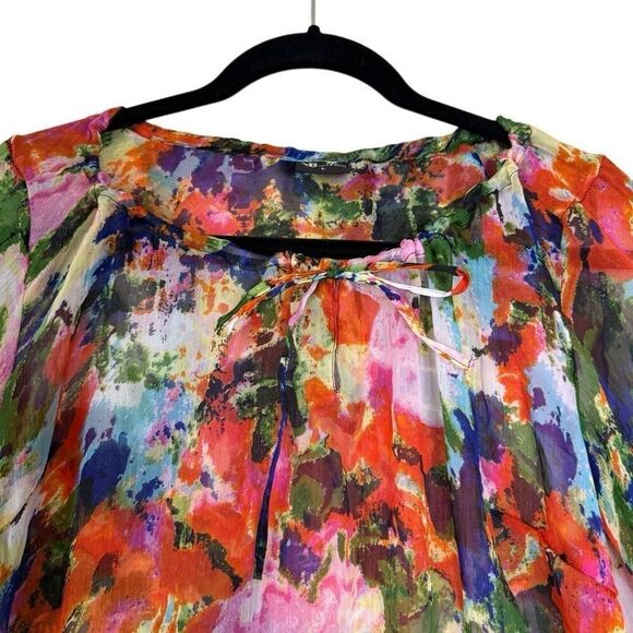 Yuka Beach YB Sheer Watercolor Floral Swimsuit Cover Up Sz L Beach, Swim, Vacay - Picture 2 of 12